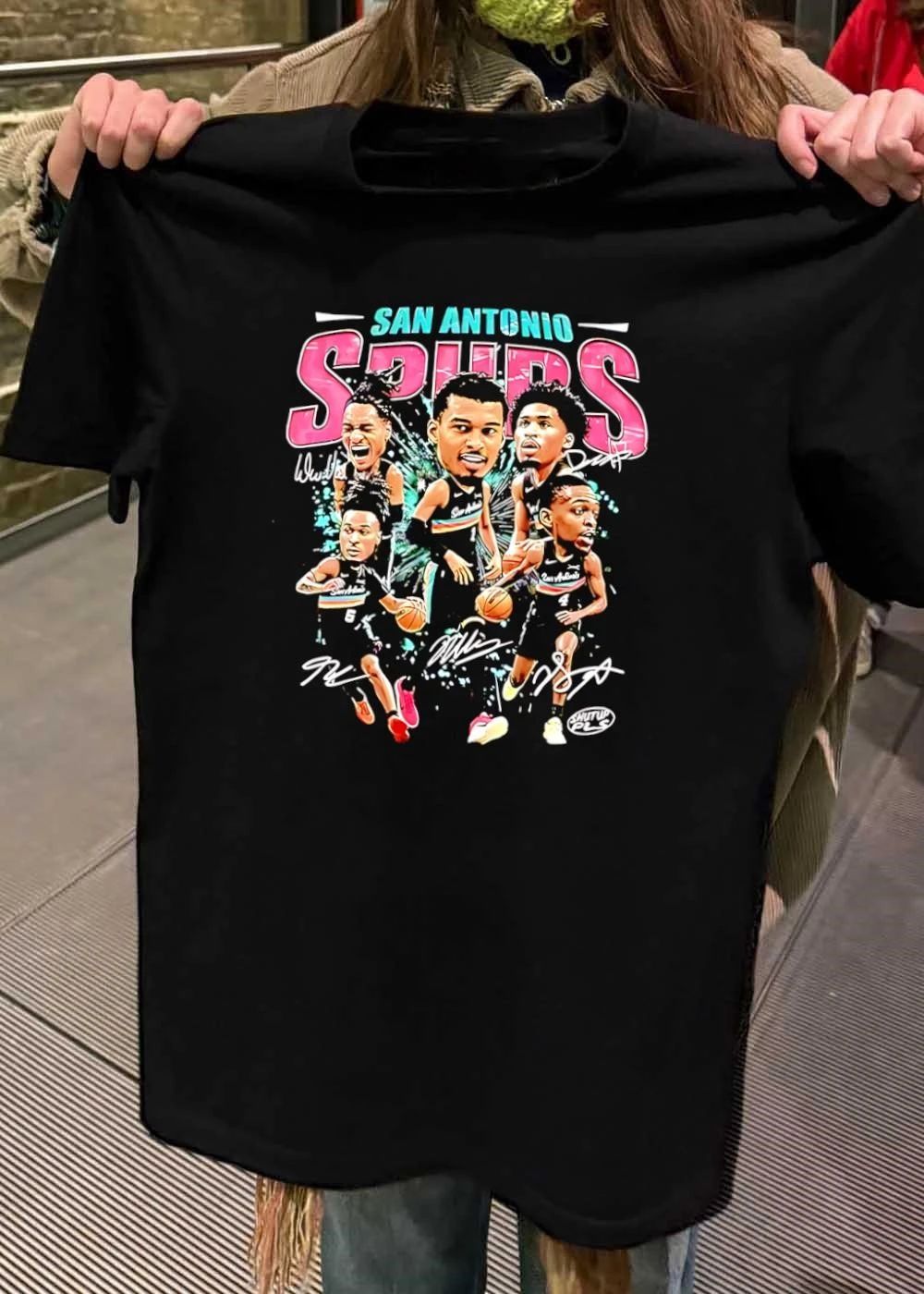 San Antonio Spurs Victor Wembanyama Players Caricature Signatures Graphic shirt