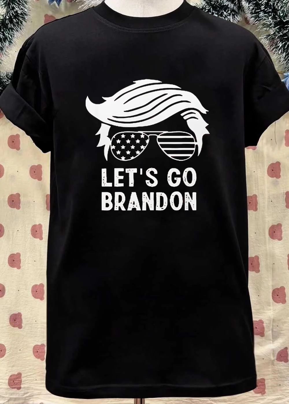 Patriotic Apparel Let’s Go Brandon Hair Sunglasses American Flag T-Shirt