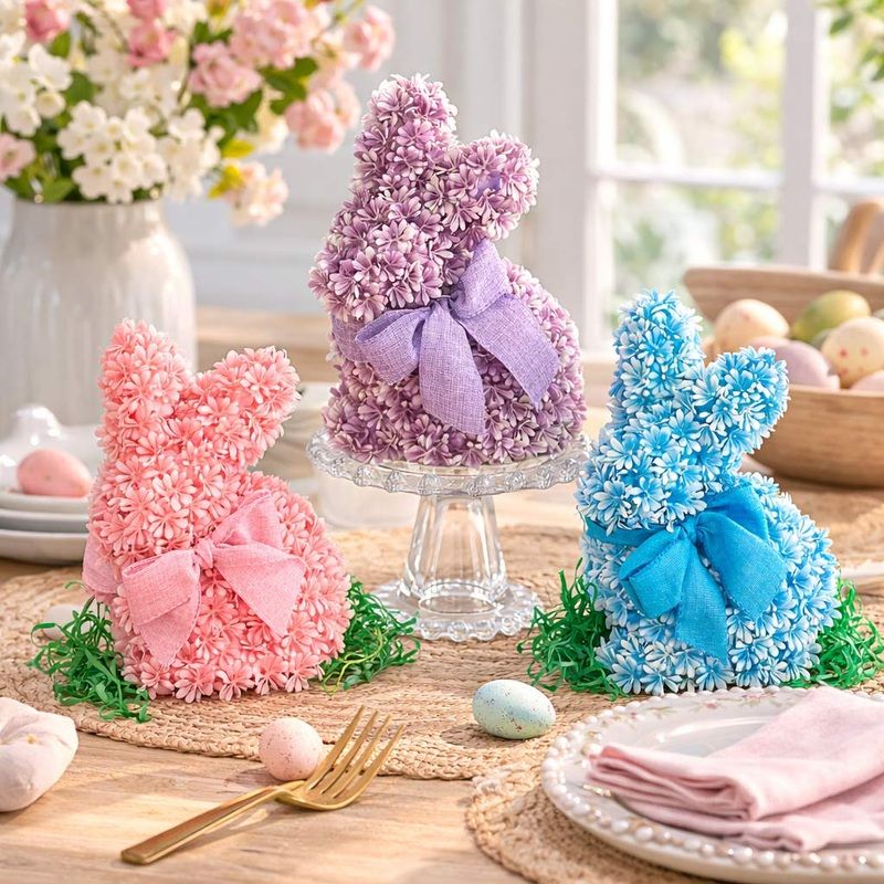 Easter Bunny Flower Figure – Blue, Pink, Or Purple