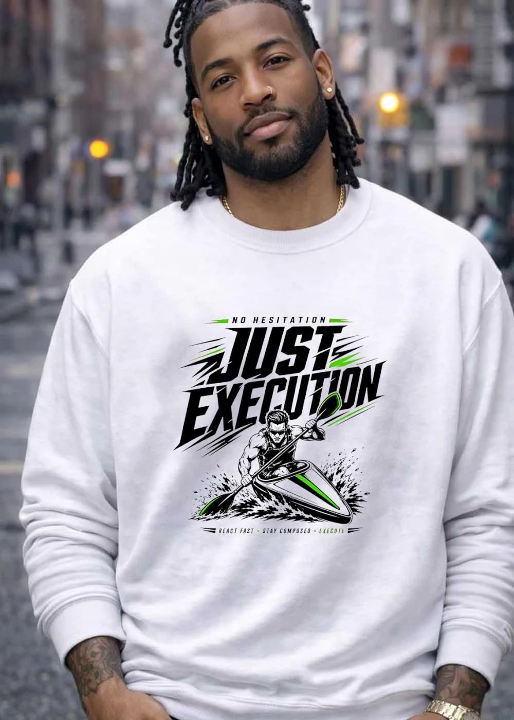 No Hesitation Just Execution Kayaker Motivational Water Sports Paddling Slogan 2026 Shirt