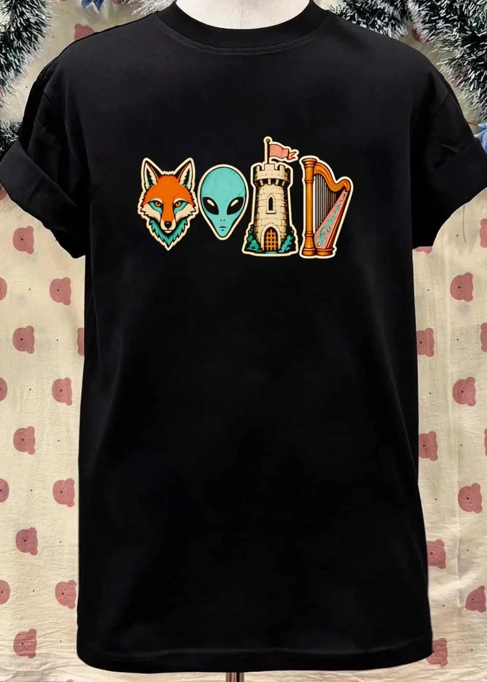 Fox Alien Tower Harp Representing Void T-Shirt