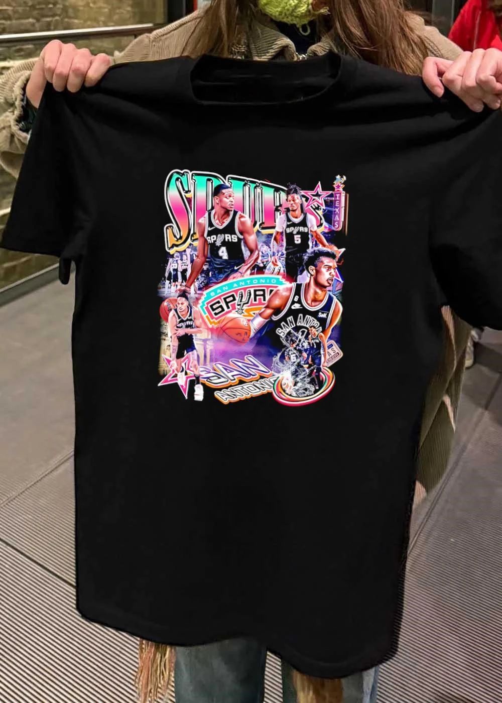 San Antonio Spurs Retro Player Collage Style Basketball T-Shirt