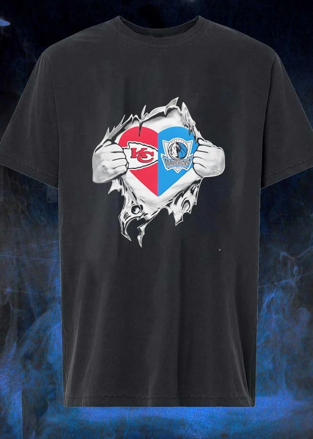 Kansas City Chiefs Dallas Mavericks Heart Ripped Open T-Shirt