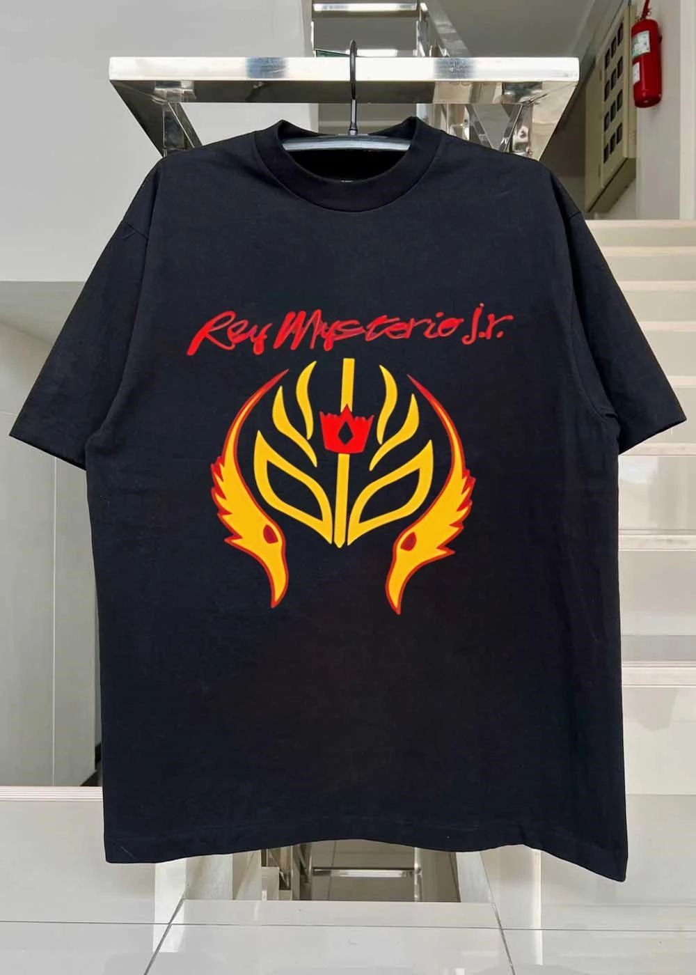 Rey Mysterio Jr. Lucha Libre Wrestler Mask Logo Black T-Shirt
