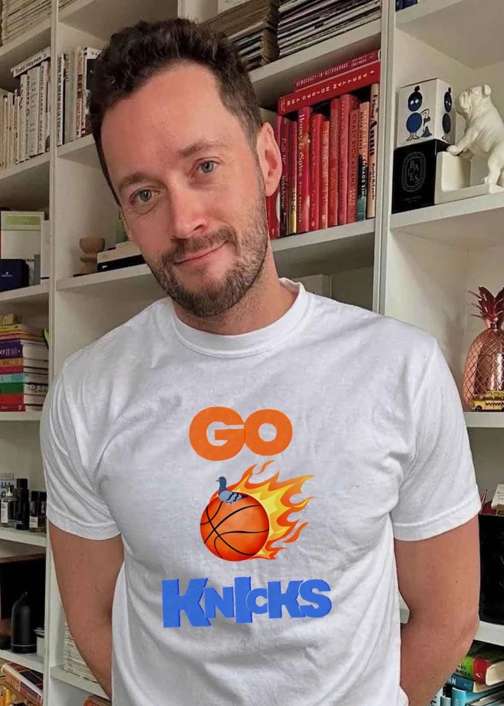 Go Knicks Flying Basketball Fire Flame Pigeon shirt