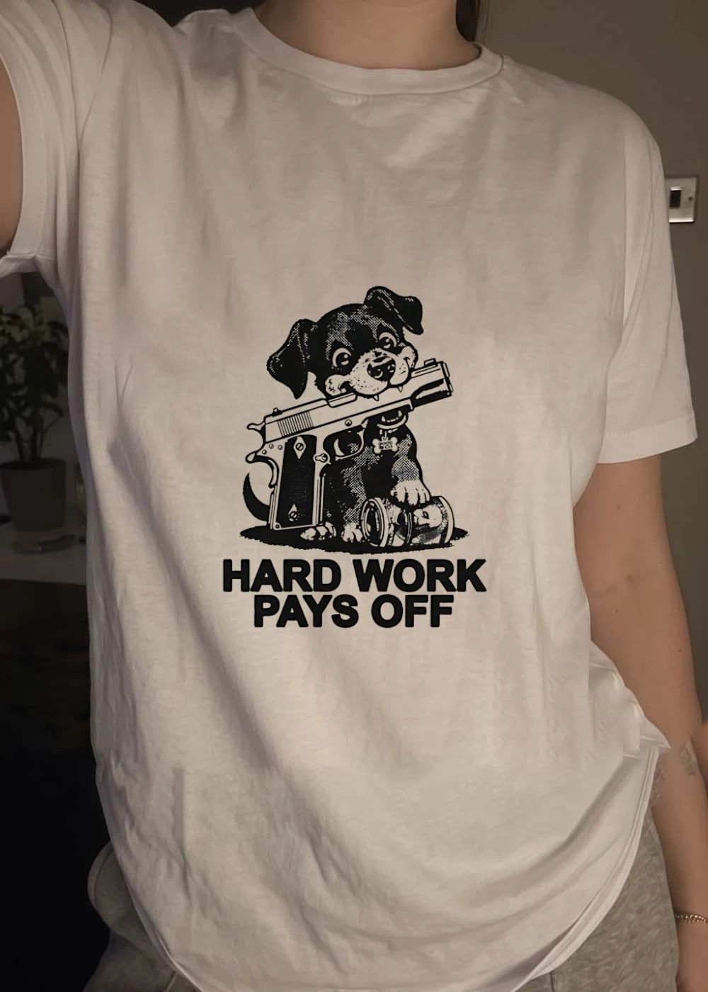 Hard Work Pays Off Dog With Gun And Money shirt
