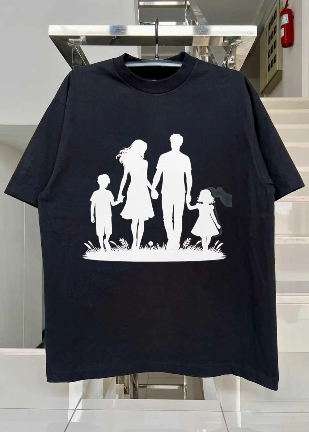 Family Silhouette Walking Through Grass Mother Father Son Daughter T-Shirt