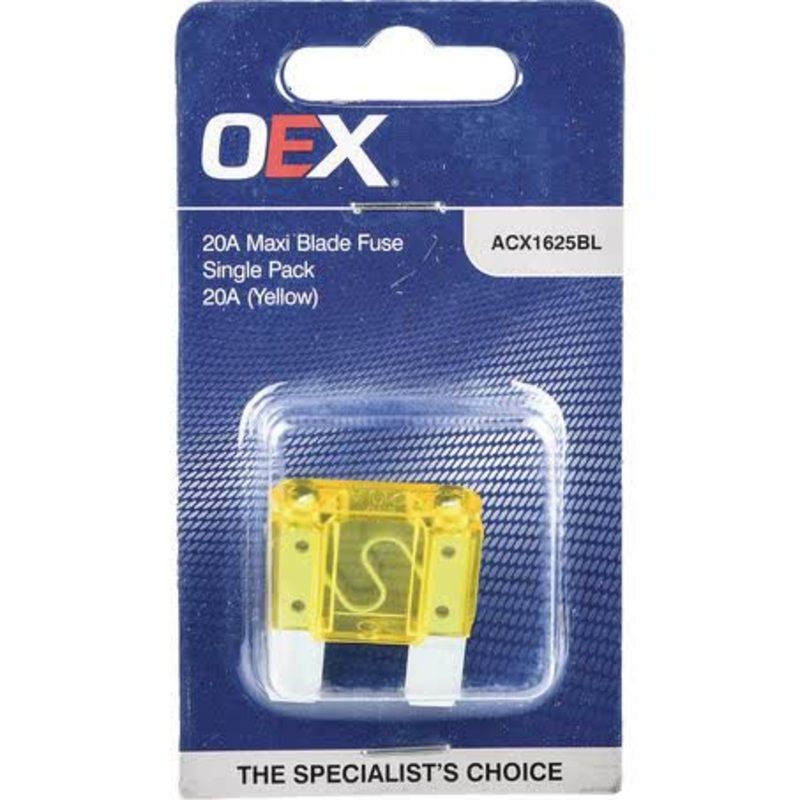 OEX Maxi Blade Fuse 20A Yellow Single Pack ACX1625BL