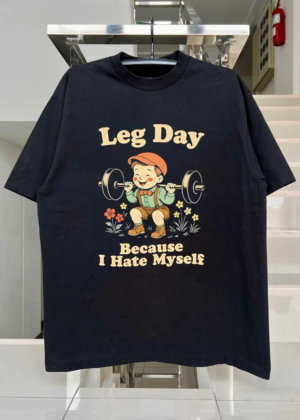 Retro Aesthetic Boy Squatting Leg Day Because I Hate Myself Shirt