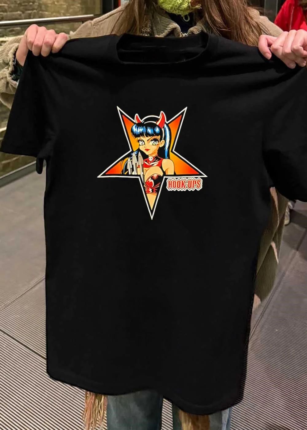 Hook-ups Devil Girl Holding Trident Star Black T-Shirt