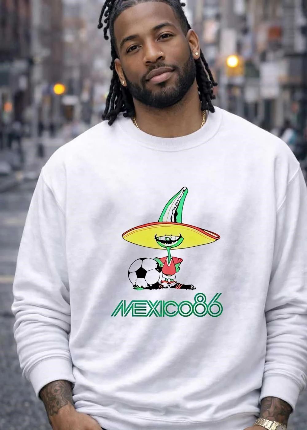 Mexico 86 Pique Mascot Soccer Ball Character Graphic Mens T-Shirt
