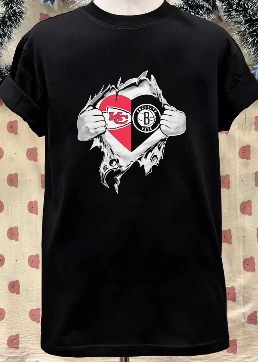 KC Nets Ripped Chest Heart Fan T-Shirt