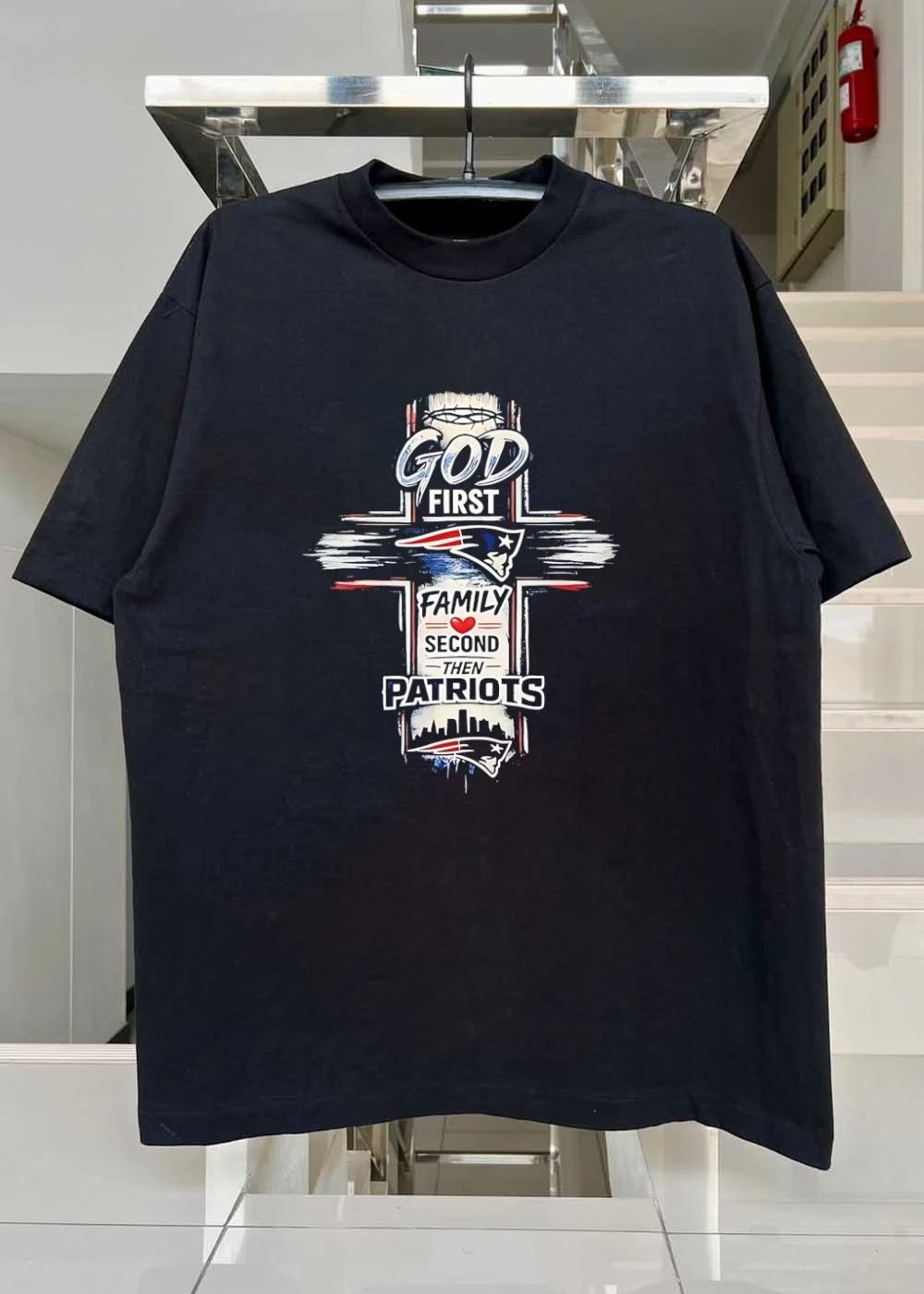 Patriots Shirt God First Family Second Then Patriots Cross T-Shirt
