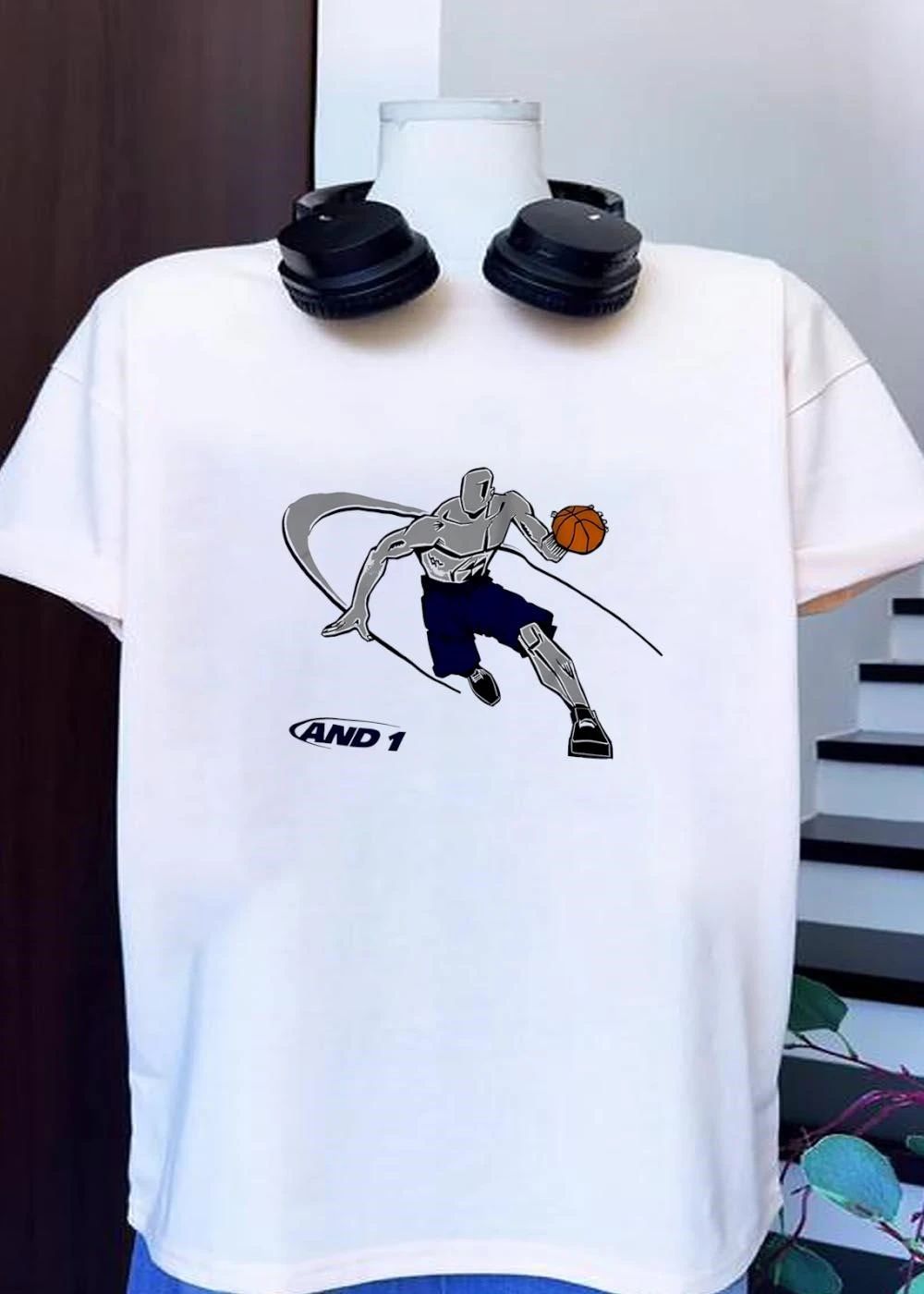 AND 1 Basketball Player Dribbling Gray Short Sleeve shirt