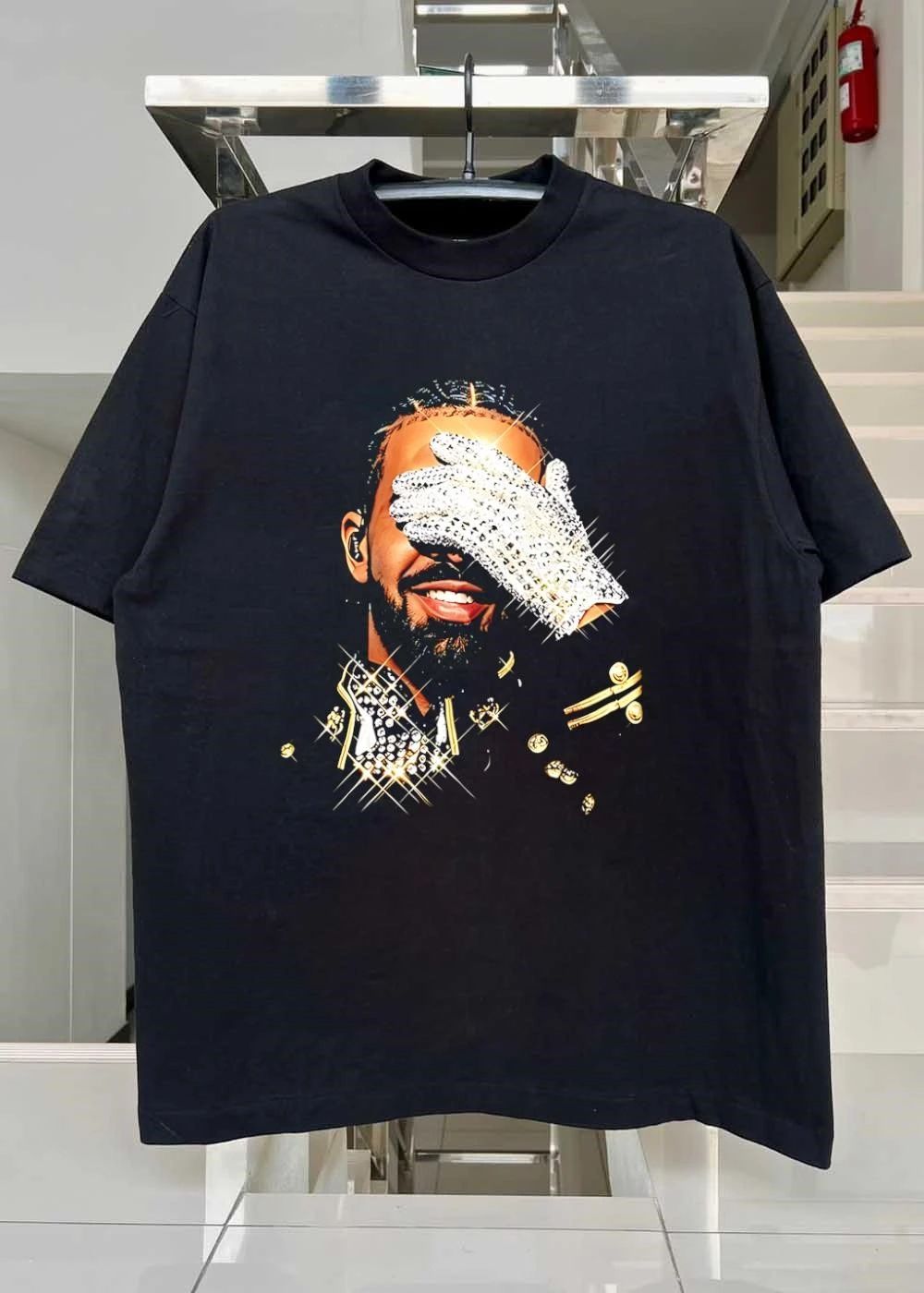 Sparkling Michael Jackson Glove Embellished Military Shirt