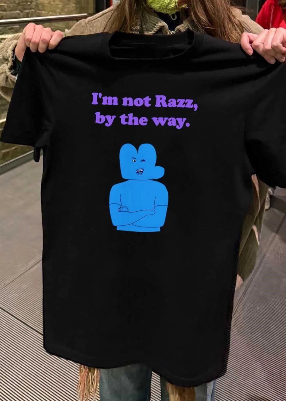Blue Character Winking I Am Not Razz by the Way Graphic T-Shirt