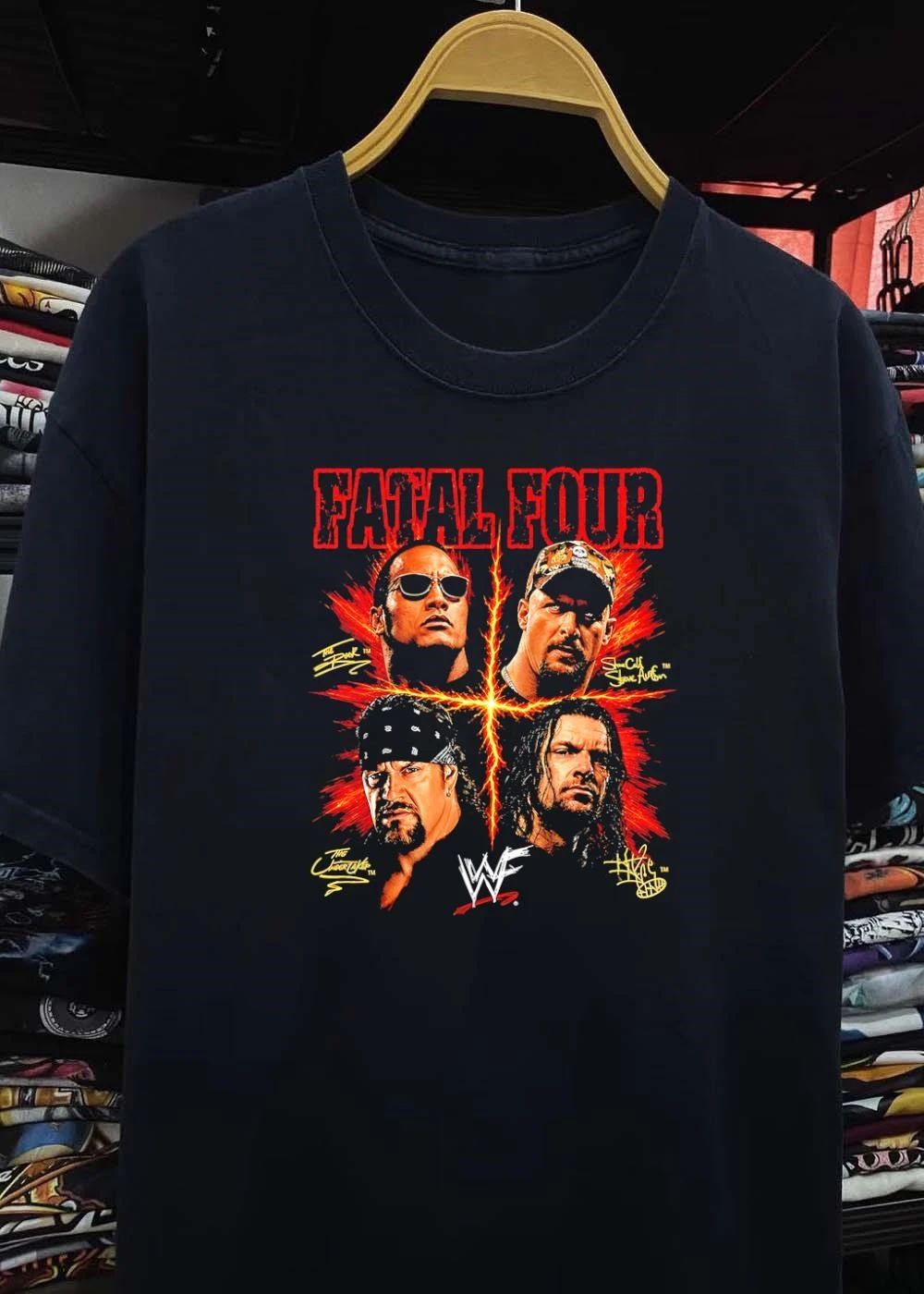 The Rock Stone Cold Steve Austin The Undertaker Triple H Fatal Four WWF T-Shirt