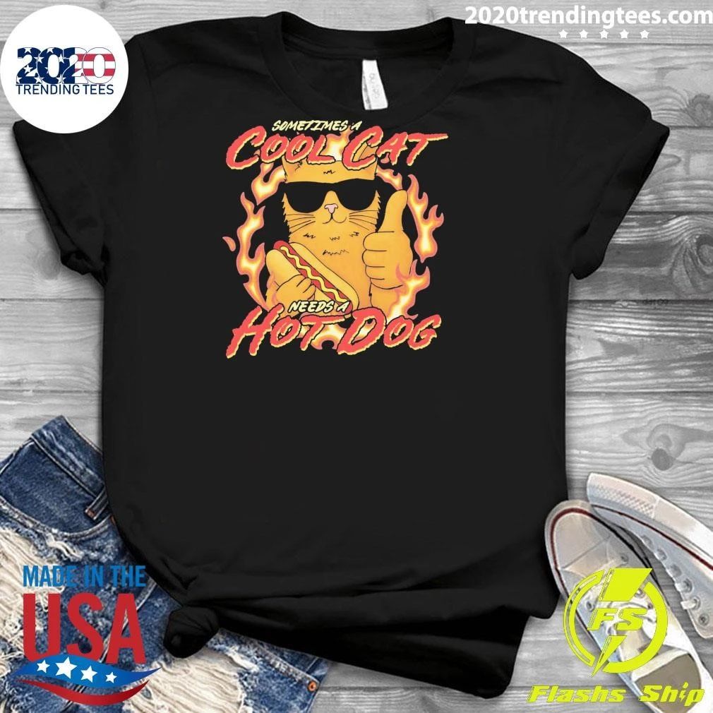 Sometimes A Cool Cat Needs A Hot Dog Shirt
