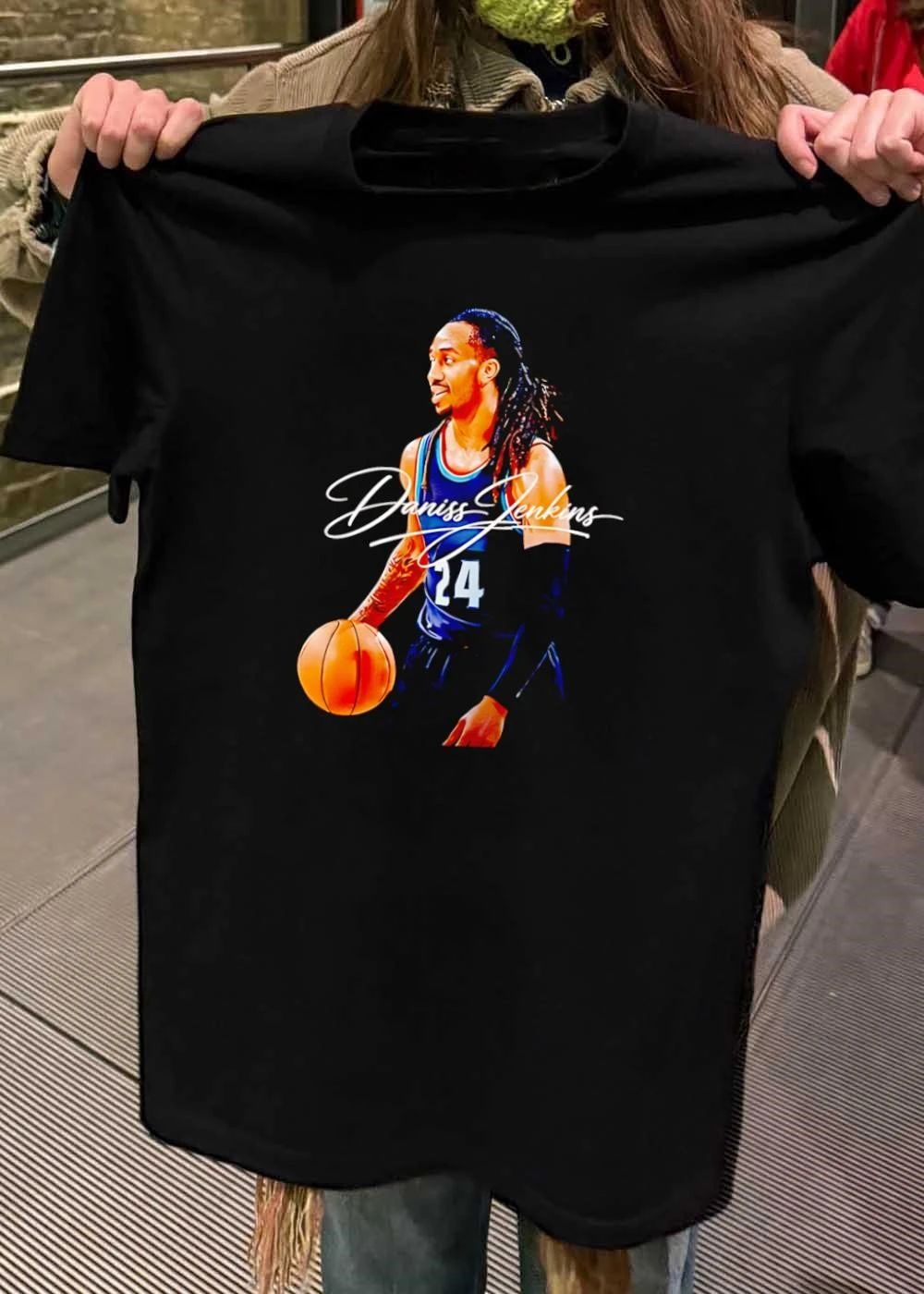 Daniss Jenkins Dribbling Basketball Player Portrait Dark Jersey T-Shirt