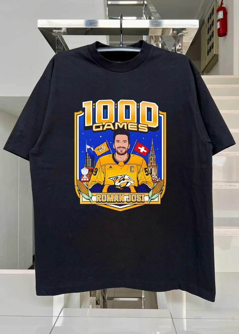 Roman Josi 1000 Games Captain Switzerland Nashville Hockey shirt