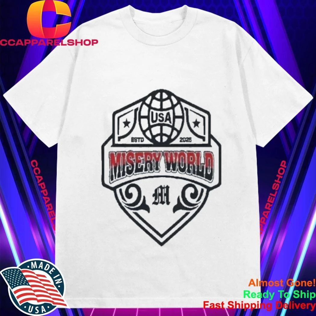 Misery World USA ESTD 2026 Shield Logo Athletic Global Tour Shirt