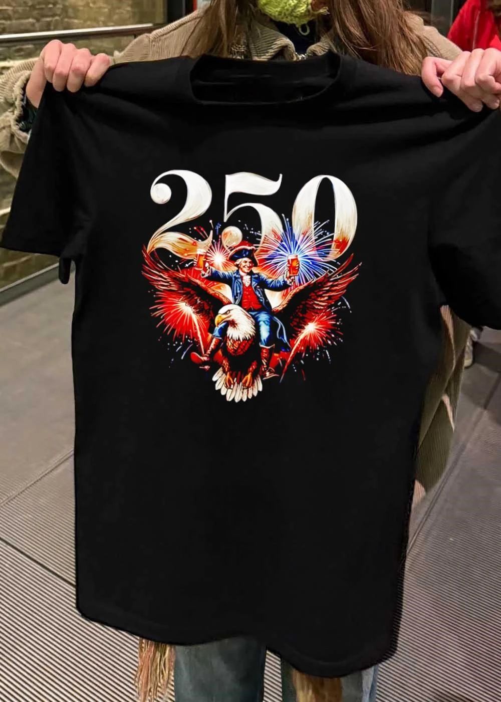 America 250 Founding Father Riding Eagle Drinking Beer 1776 T-Shirt