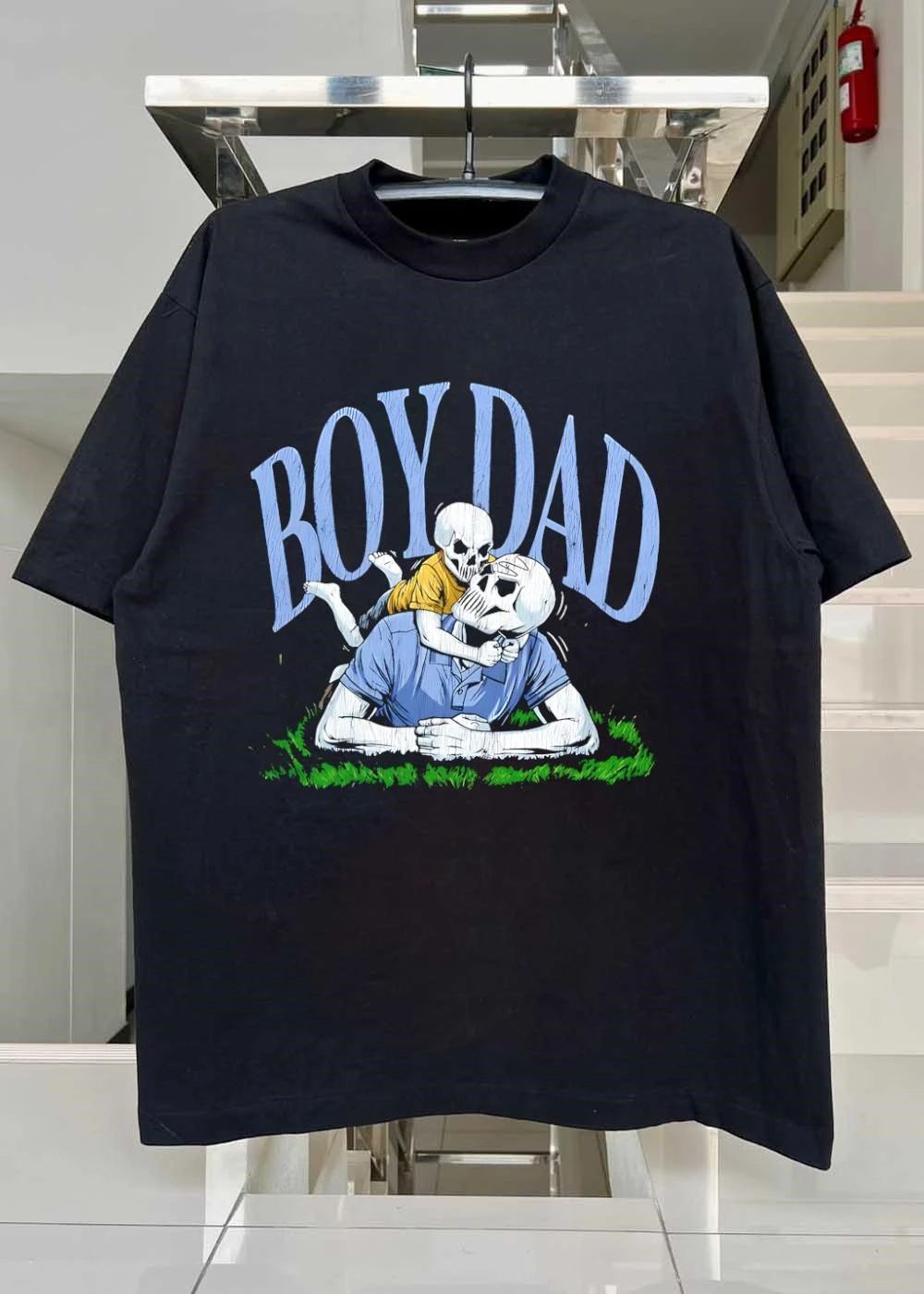 oy Dad Skeleton Father And Son Playing On The Grass shirt