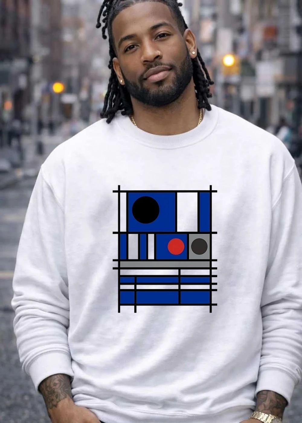 Abstract Geometric Shapes Blue Circles Squares shirt