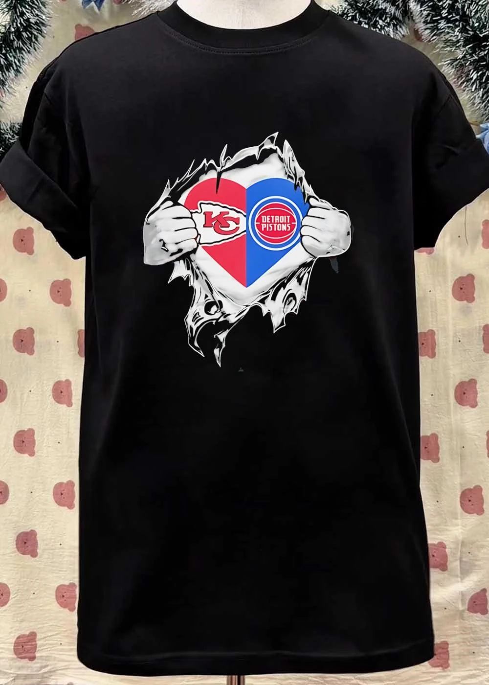 Heart Hands Ripping Open KC Chiefs Detroit Pistons Shirt