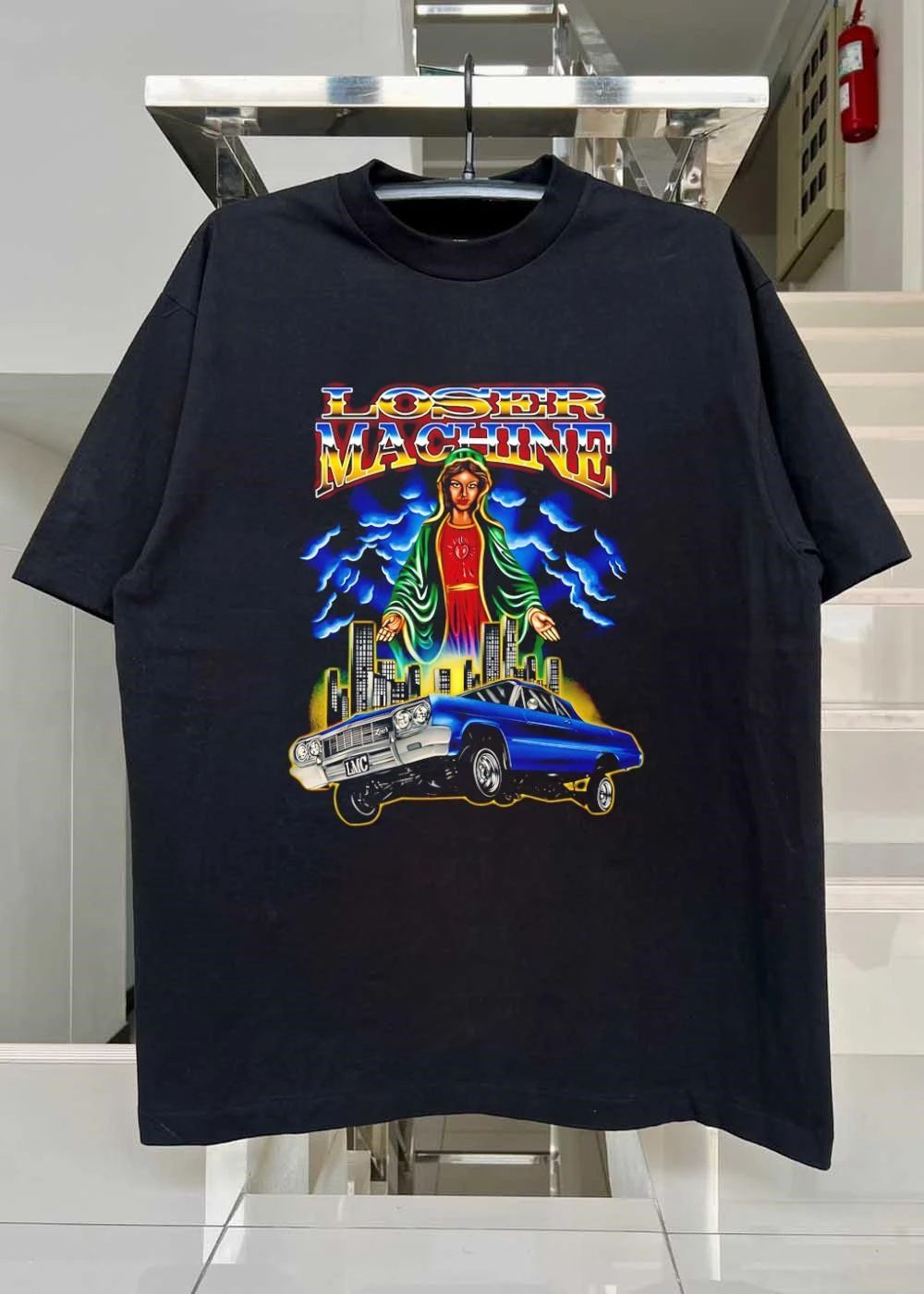 Loser Machine Our Lady Guadalupe Chevrolet Impala hydraulic lowrider LMC shirt