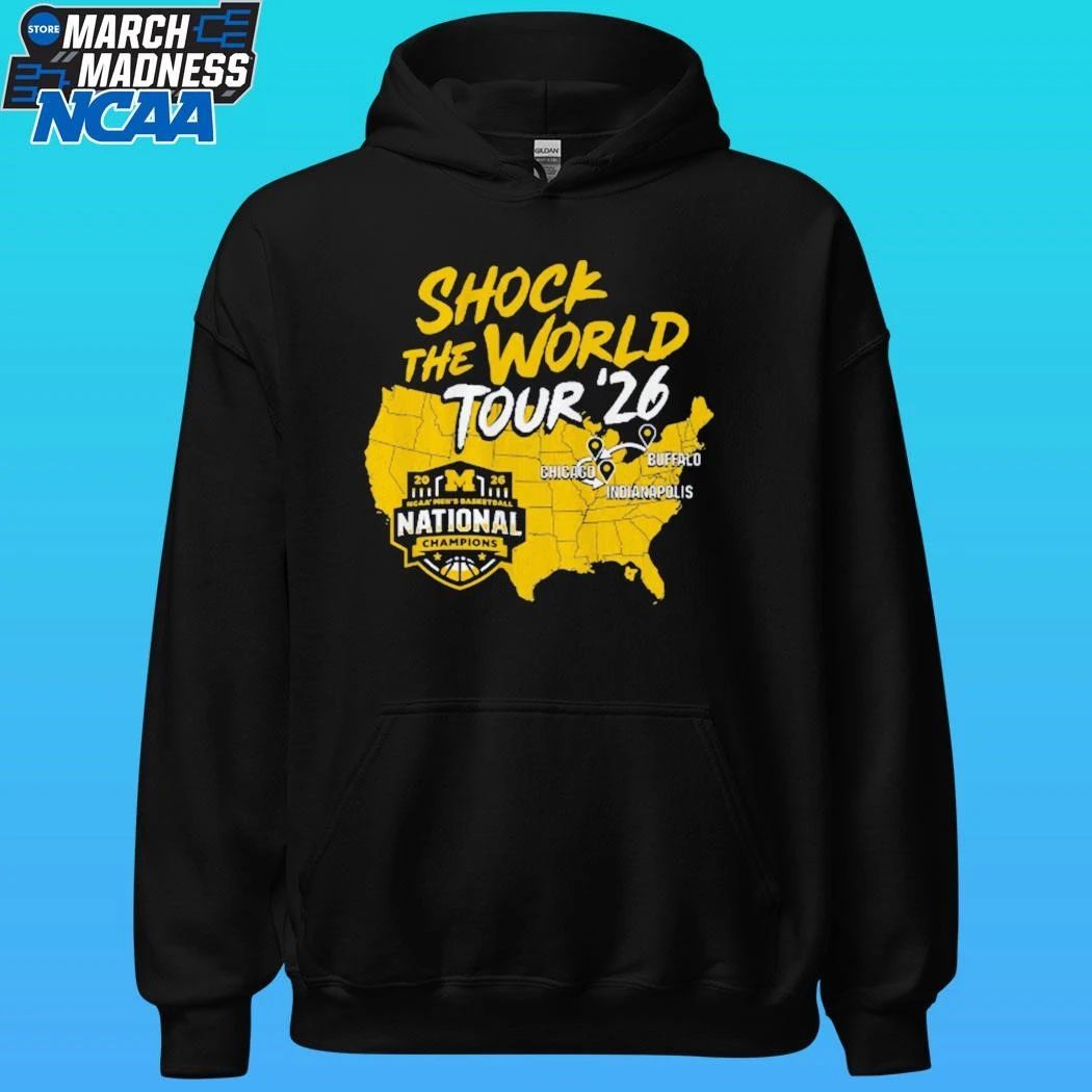 Michigan Wolverines Mbb 2026 National Champions Shock The World Tour Shirt