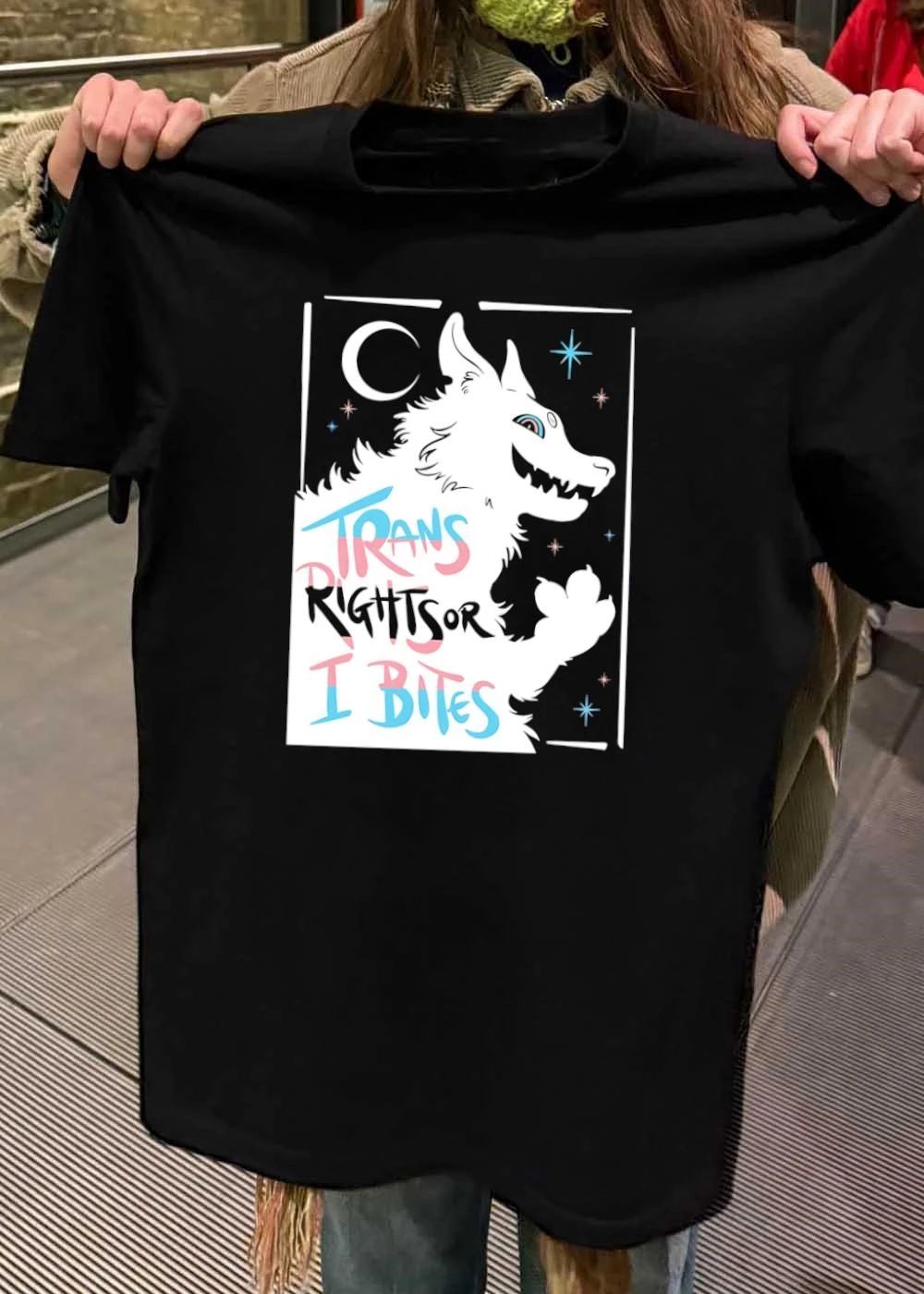 Trans Rights or I Bites White Wolf Celestial Animal Enthusiast T-Shirt
