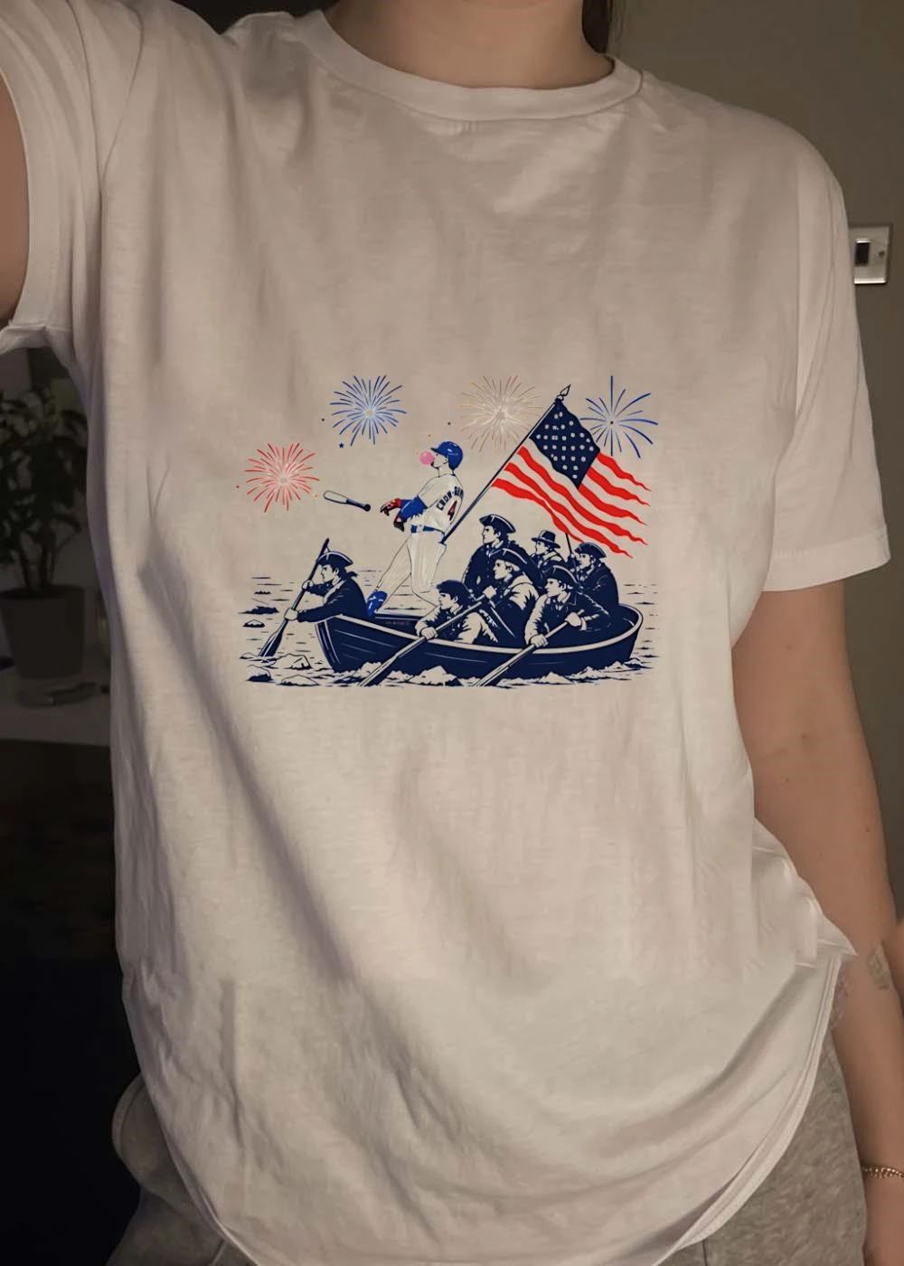 Patriotic Baseball Players Crossing the Delaware River Crow 4 Shirt