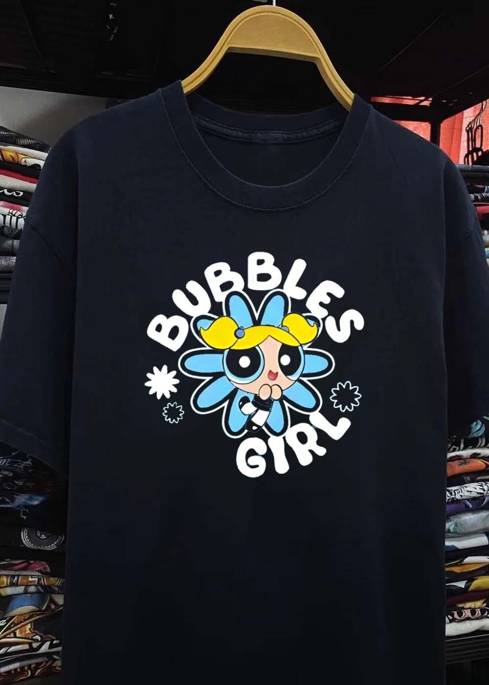 Powerpuff Girls Bubbles Girl Blue Flower Graphic T-Shirt