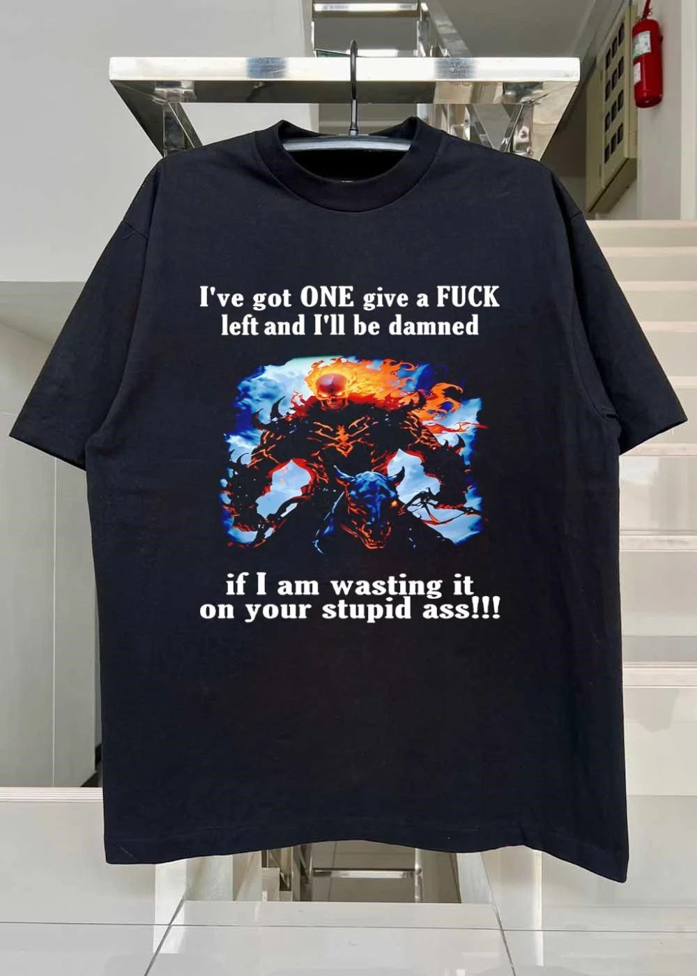 Flaming Skull Rider One Give A Fuck Left Stupid Ass Shirt