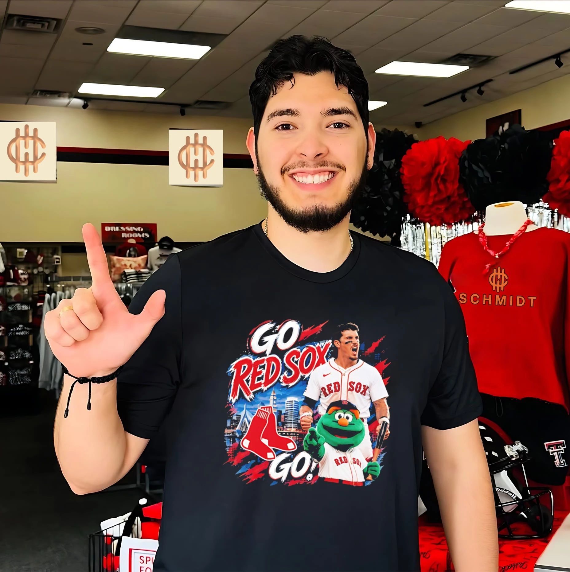 Boston Red Sox Mascot and Player Go Red Sox Go shirt