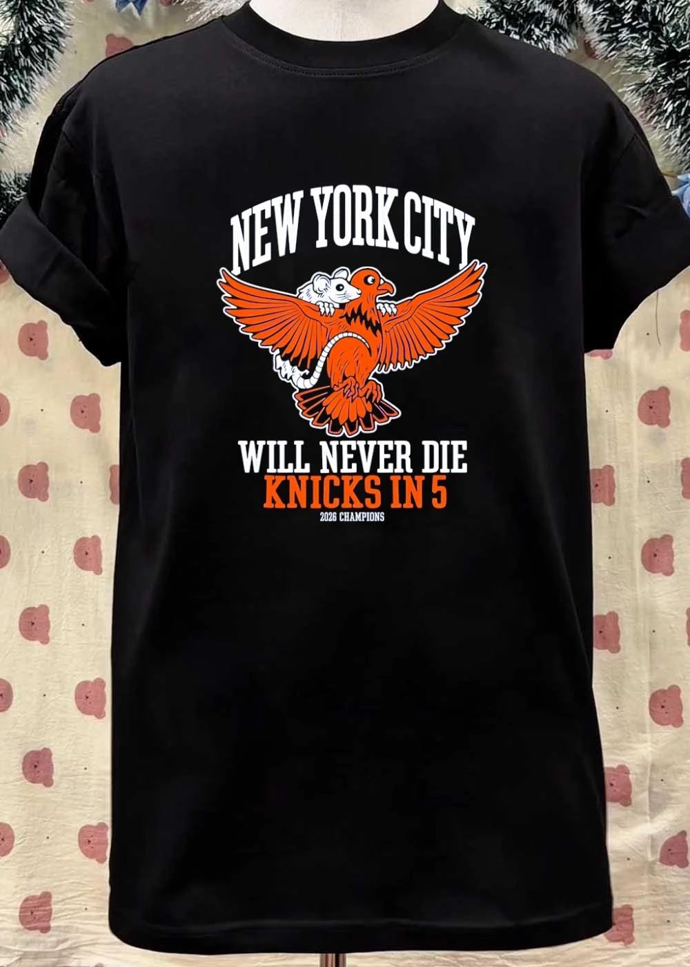 2026 Champions New York City Will Never Die Knicks in 5 Rat Pigeon T-Shirt