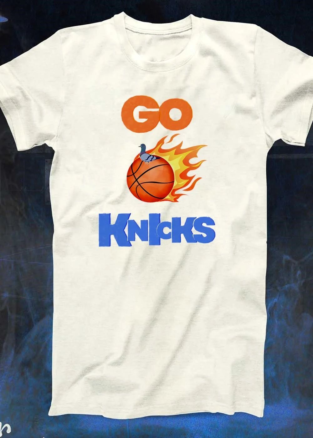 Go Knicks Flying Basketball Fire Flame Pigeon shirt