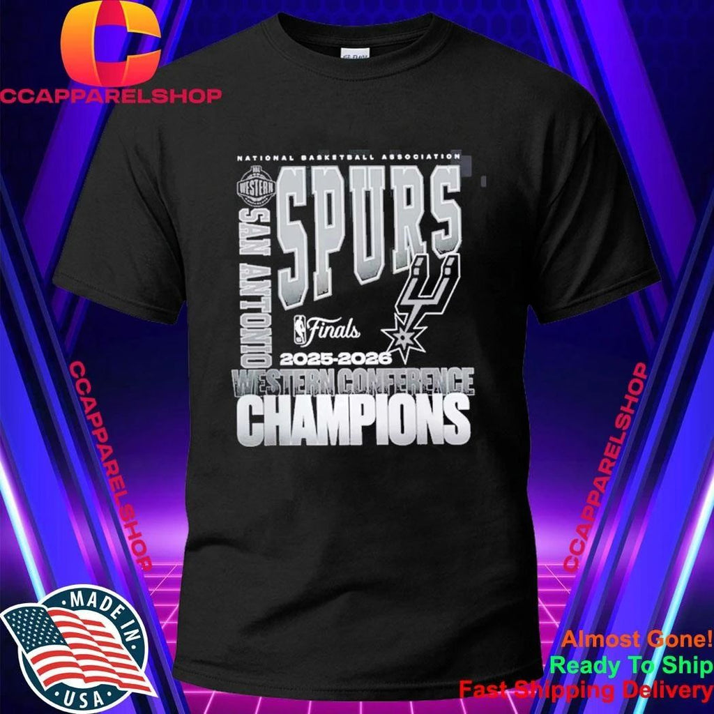 San Antonio Spurs Fanatics Black 2026 NBA Western Conference Champions Stacked Block Shirt