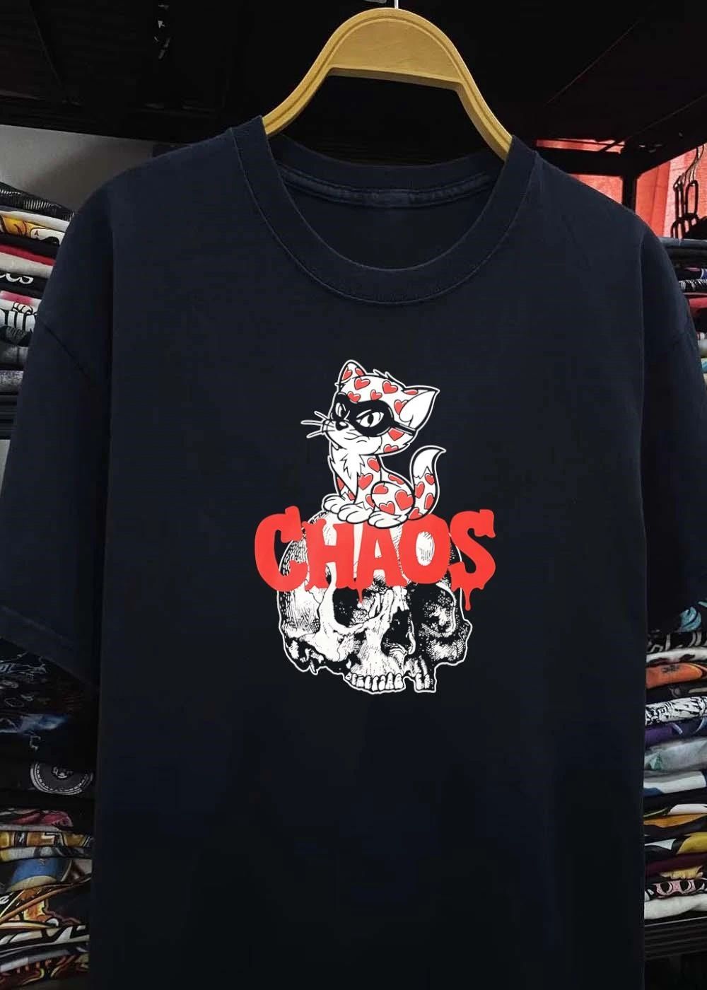 Chaos Cat Heart Skull Graphic T-Shirt