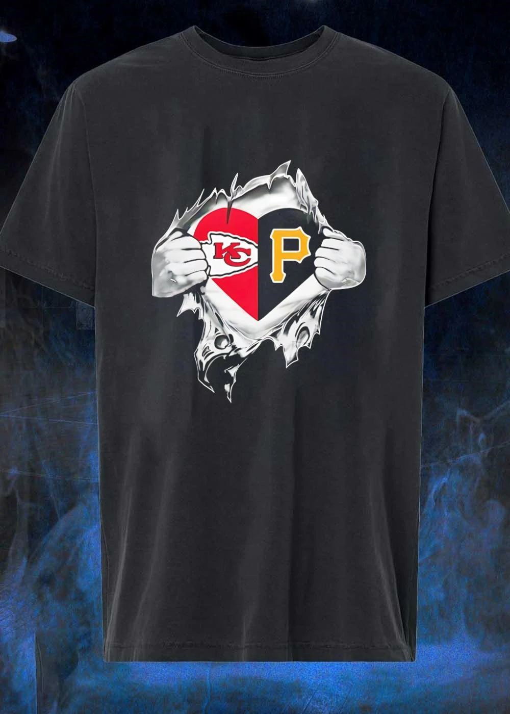 KC Chiefs and Pittsburgh Pirates Heart Ripped Open T-Shirt