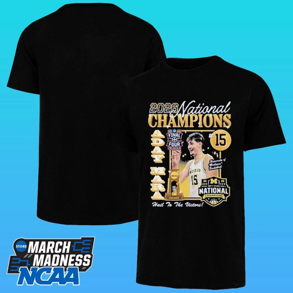 Michigan Wolverines Men’s Basketball Campus Ink 2026 National Champion #15 Aday Mara Shirt