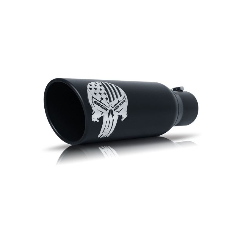Gibson Patriot Skull Rolled Edge Angle-Cut Tip- 5in OD/2.25-2.5in Inlet/12in Length – Black Ceramic