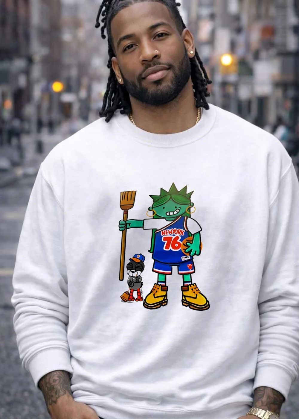 New York 76 Knicks Statue Liberty 2024 Broom Shirt