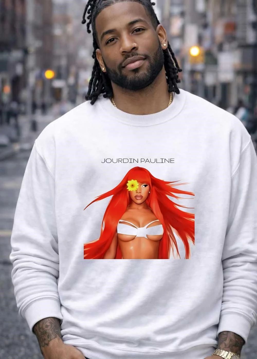 Jourdin Pauline Long Orange Hair Flower shirt