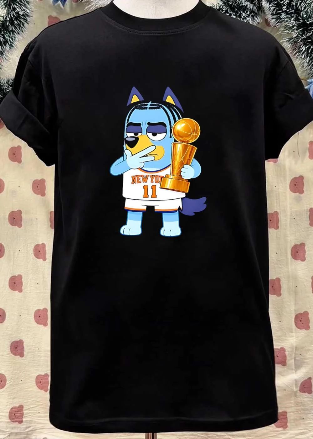 Bluey Cartoon Braids Holding Championship Trophy New York 11 T-Shirt