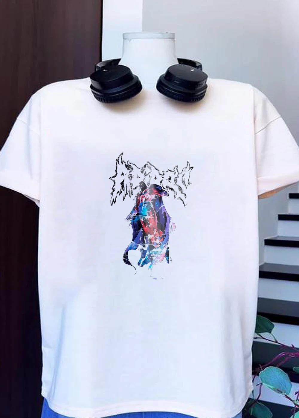 Flying super hero character with cape shirt