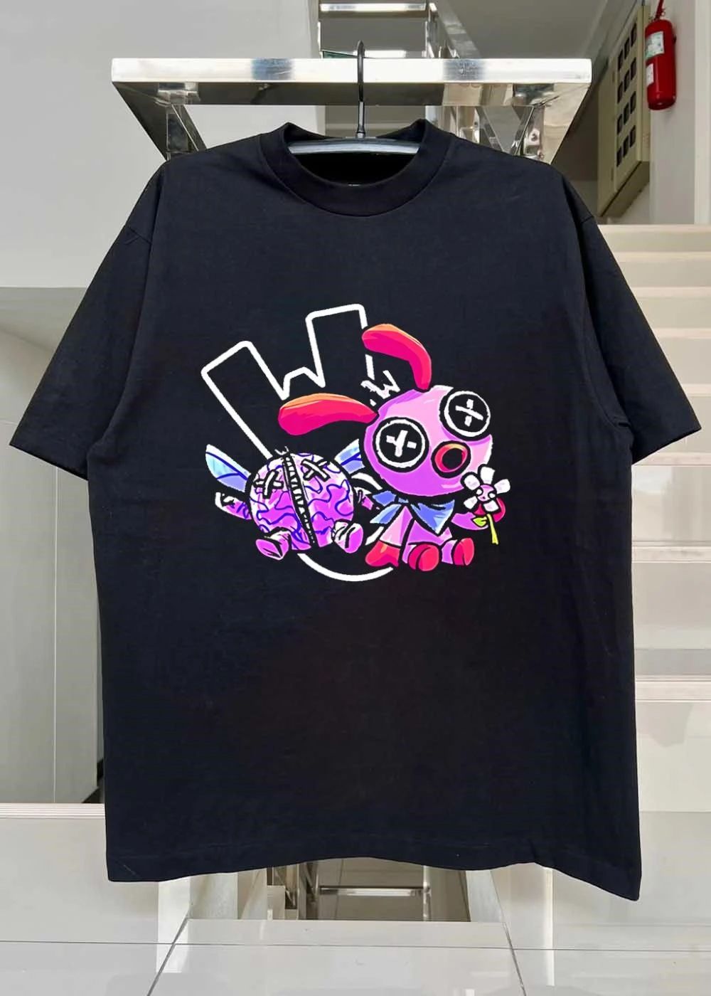 W Flower Rabbit and Brain Bug Plushie Graphic T-Shirt