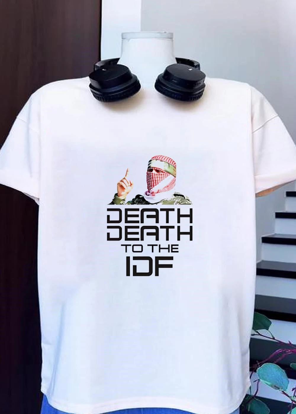 Death to the IDF Masked Fighter Graphic T-Shirt