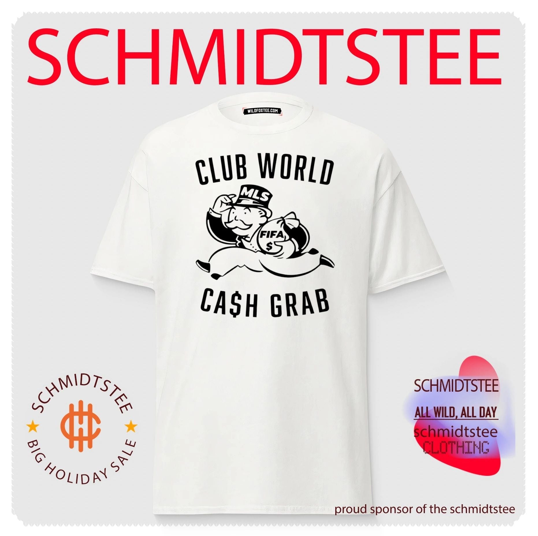 FIFA Club World Cash Grab Monopoly Guy MLS Soccer shirt